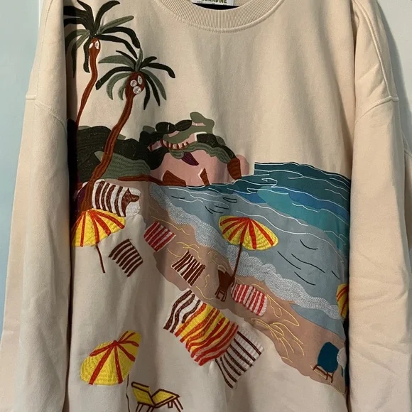 Anthro x Celandine Oversized Graphic Ivory Sweatshirt Sz L/XL NWT - Picture 5 of 16